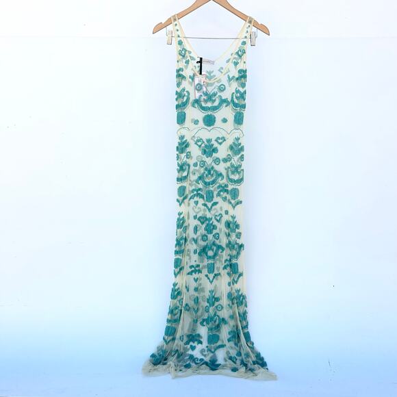 New Vero Alfie Vestido Camobriu Beaded Mesh Maxi Dress Mermaid Small Sheer - Picture 2 of 7